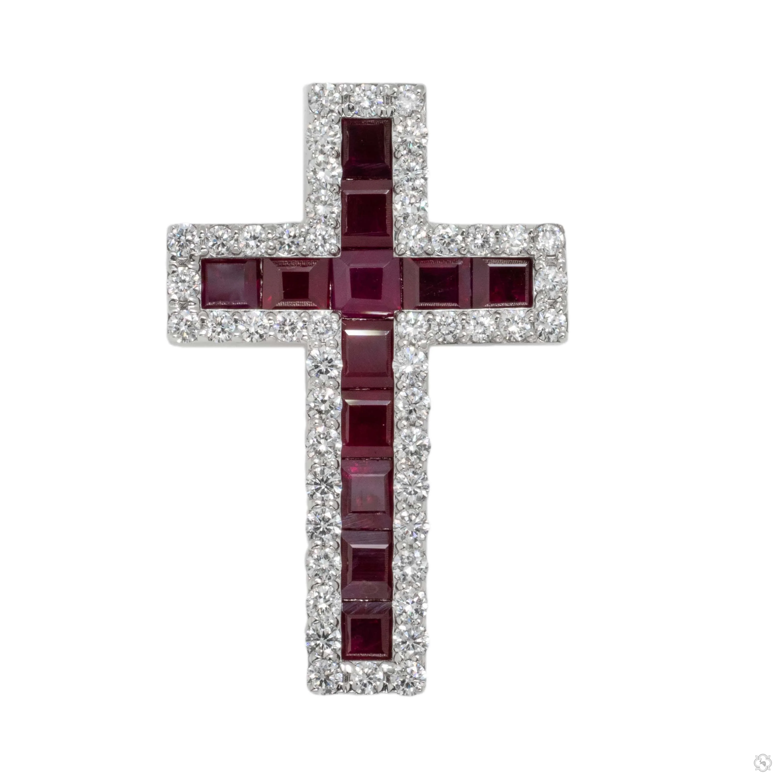 Blood Red Princess Cut Sapphire Diamond Cross 70423